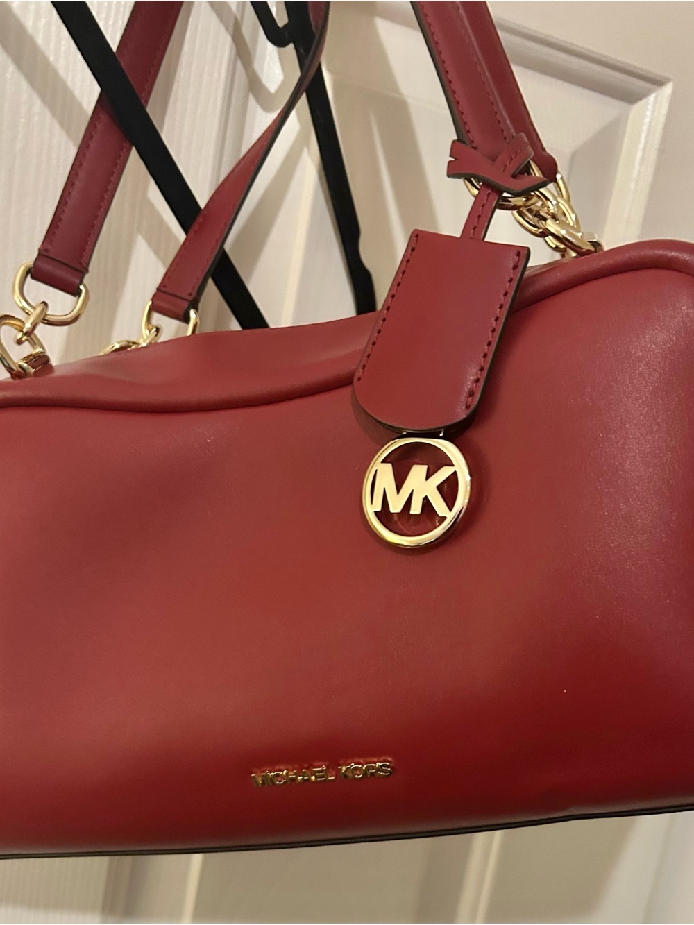 Michael Kors Red Leather Shoulder Bag with Gold Hardware